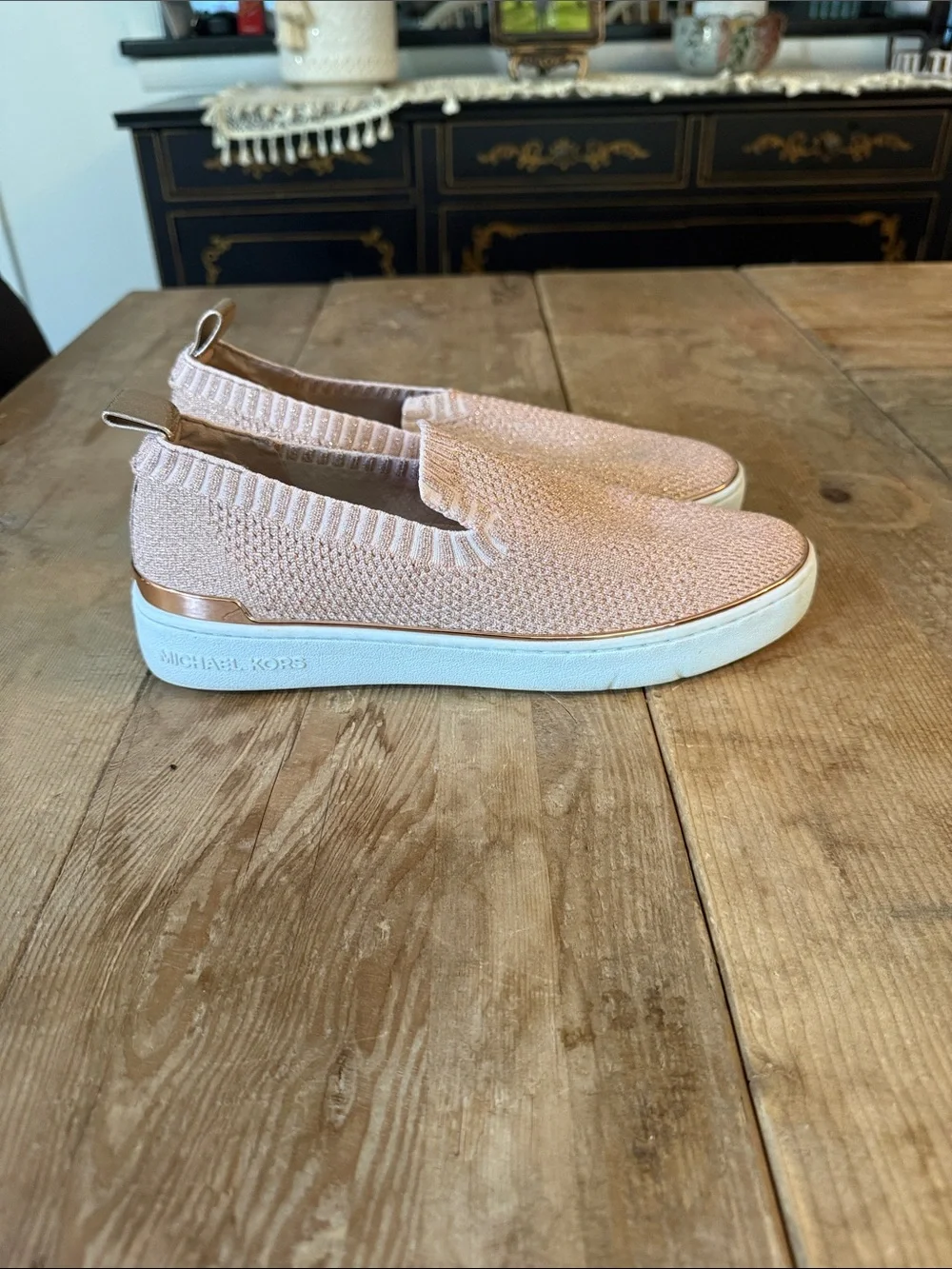 Michael Kors Blush Knit Slip-On Sneakers with Rose Gold Trim